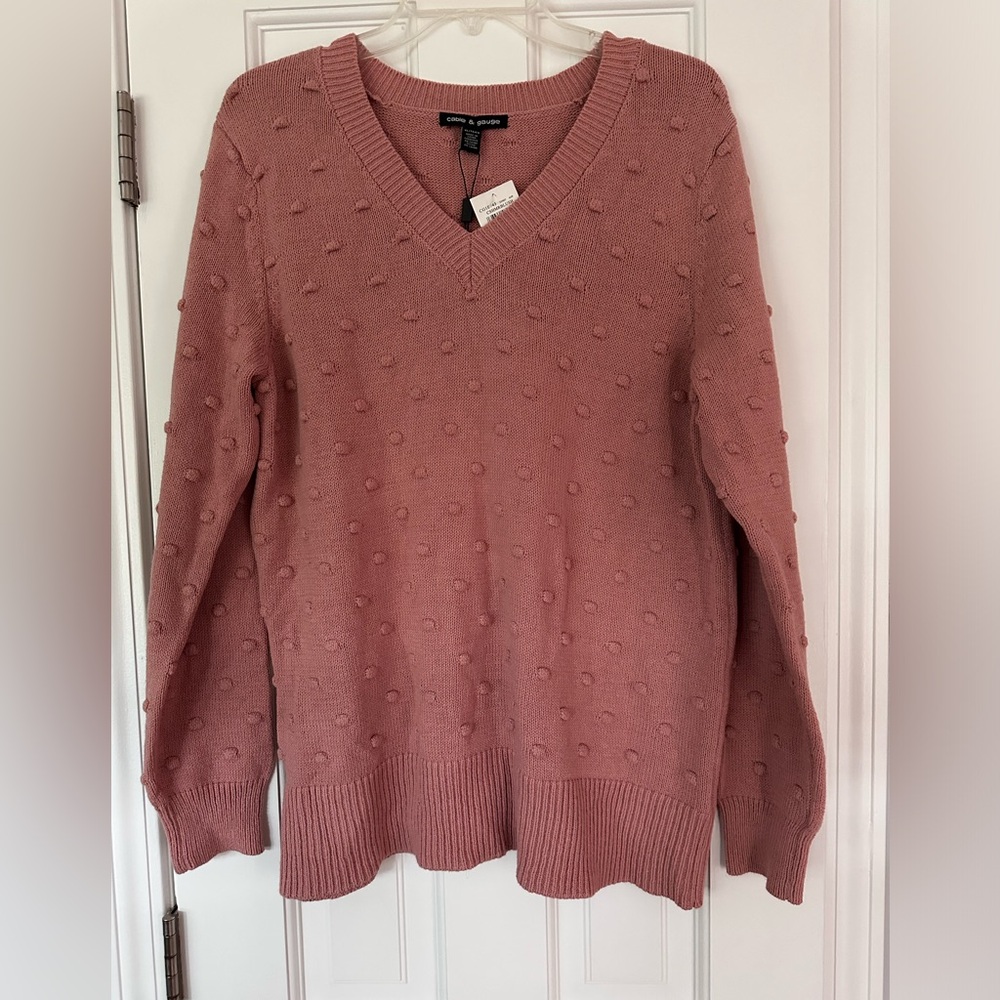 Cable And Gauge Bobble Dot V-Neck Sweater NWT